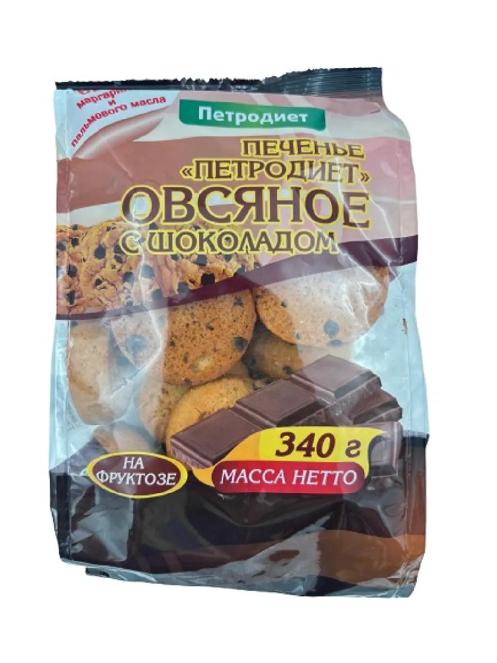 Петродиет Печенье Овсяное на фруктозе с кусочками шоколада 340гр 15шт thumbnail 1
