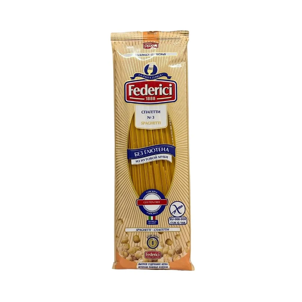 Federici Spaghetti Изделия макаронные без глютена из нутовой муки Спагетти 250гр 24шт thumbnail 1