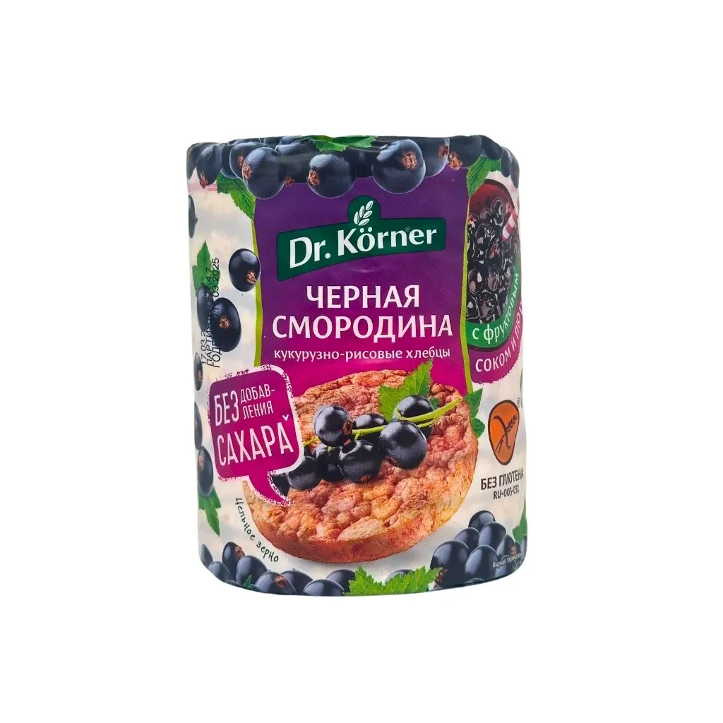 Dr Korner Хлебцы хрустящие Кукурузно-рисовые с черной смородиной 90гр thumbnail 1