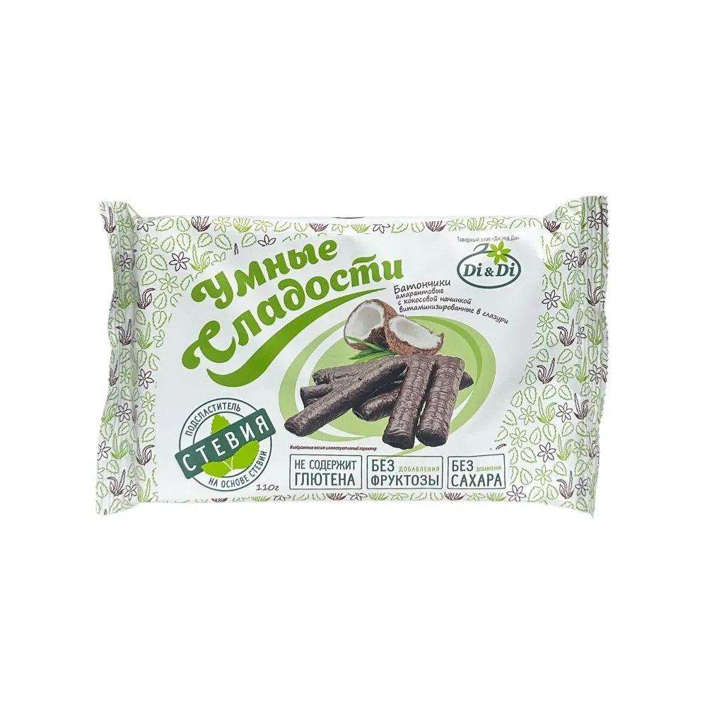 Батончики безглютеновые Умные сладости с кокосовой начинкой в глазури витаминизированные 110 гр 20шт thumbnail 1