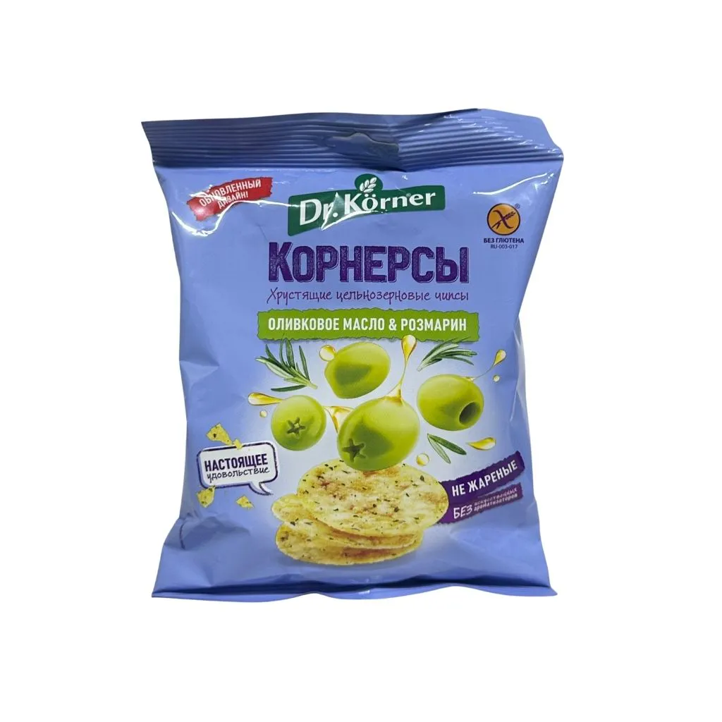 Dr Korner Чипсы цельнозерновые кукуруз-рисовые Оливковое масло и розмарин 50гр 14шт thumbnail 1