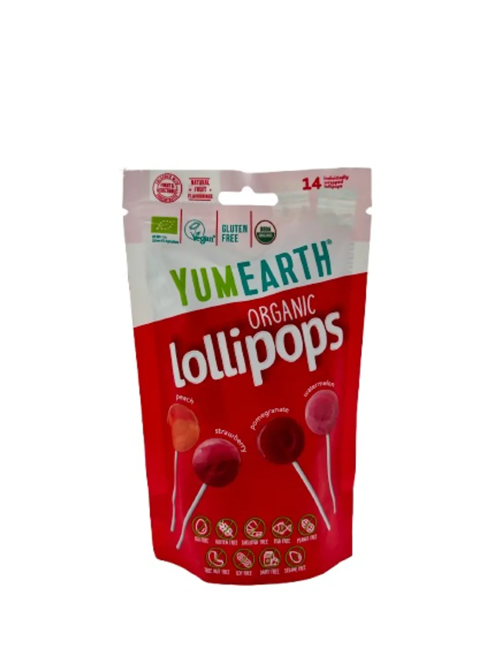 YUMEARTH Органические леденцы на палочке 4вкуса (арбуз, клубника, персик, гранат) 85гр 14 шт/уп thumbnail 1