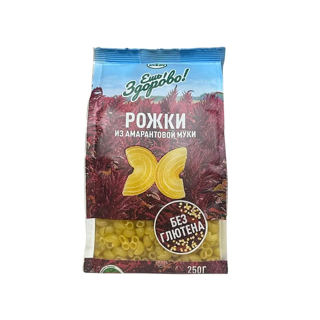 Макаронные изделия Ешь Здорово из амарантовой муки не содержащие глютена Рожки 250 гр 16 шт thumbnail 1
